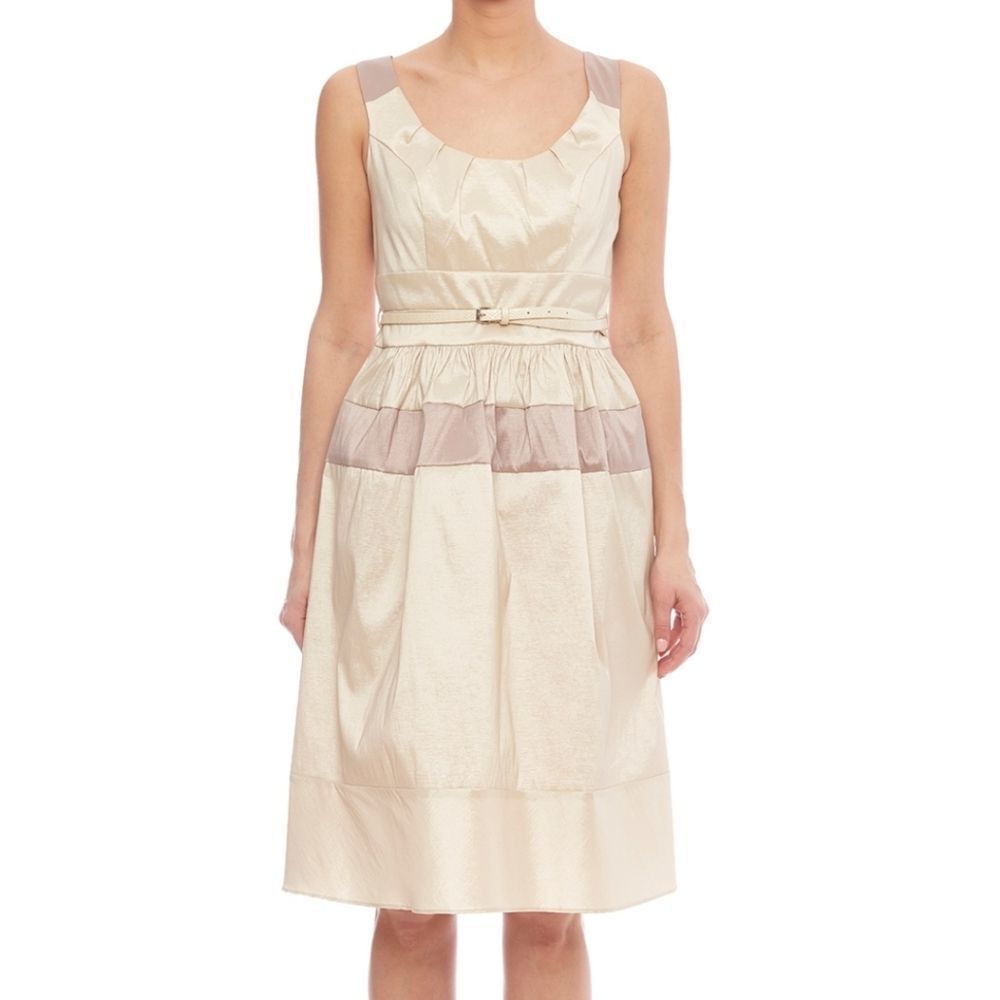 Oleg Cassini Shimmer Cream Lavender Sleeveless Fit & Flare Knee-length Dress - Picture 9 of 9